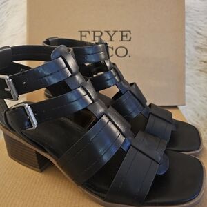 Frye and Co. Women’s Black Gladiator Ohana Strap Heeled Open Toe Sandals Size 9.